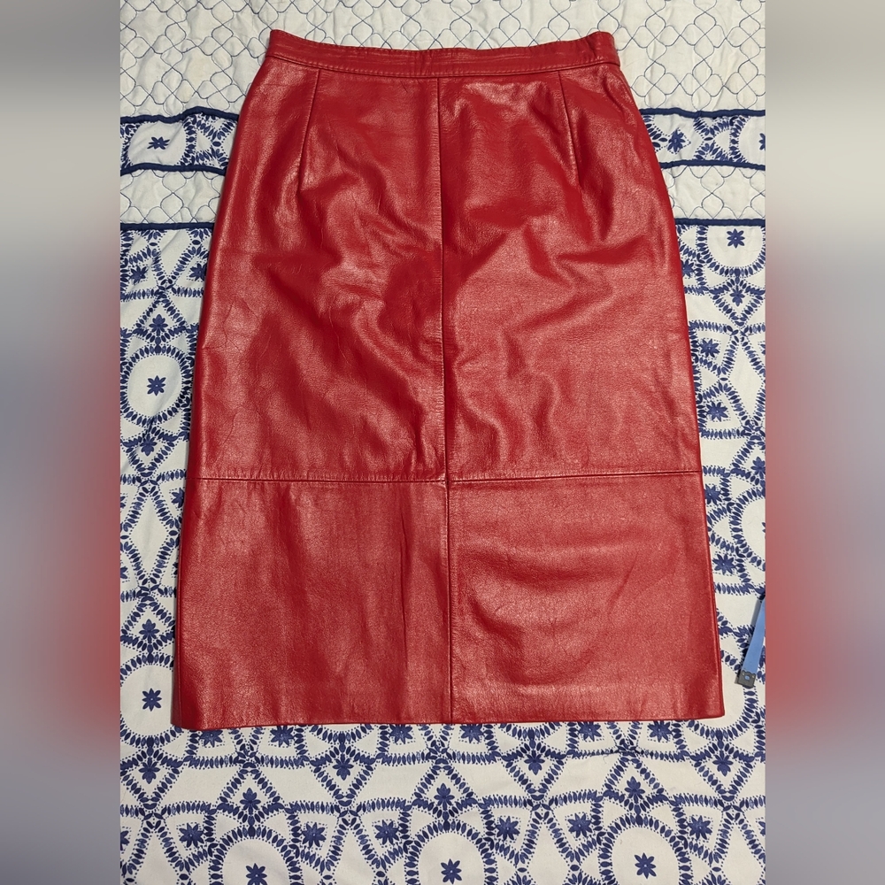 Red Leather Pencil Skirt - Vintage